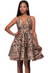 Sexy Khaki Jacquard Skater Party Dress